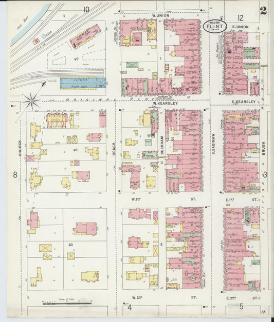 Sanborn Fire Insurance Map from Flint, Genesee County, Michigan (1898), Sheet #0002 - Historic Sanborn Fire Insurance Map Print, vintage old map wall art, antique decor, genealogy gift, Michigan Michigan map