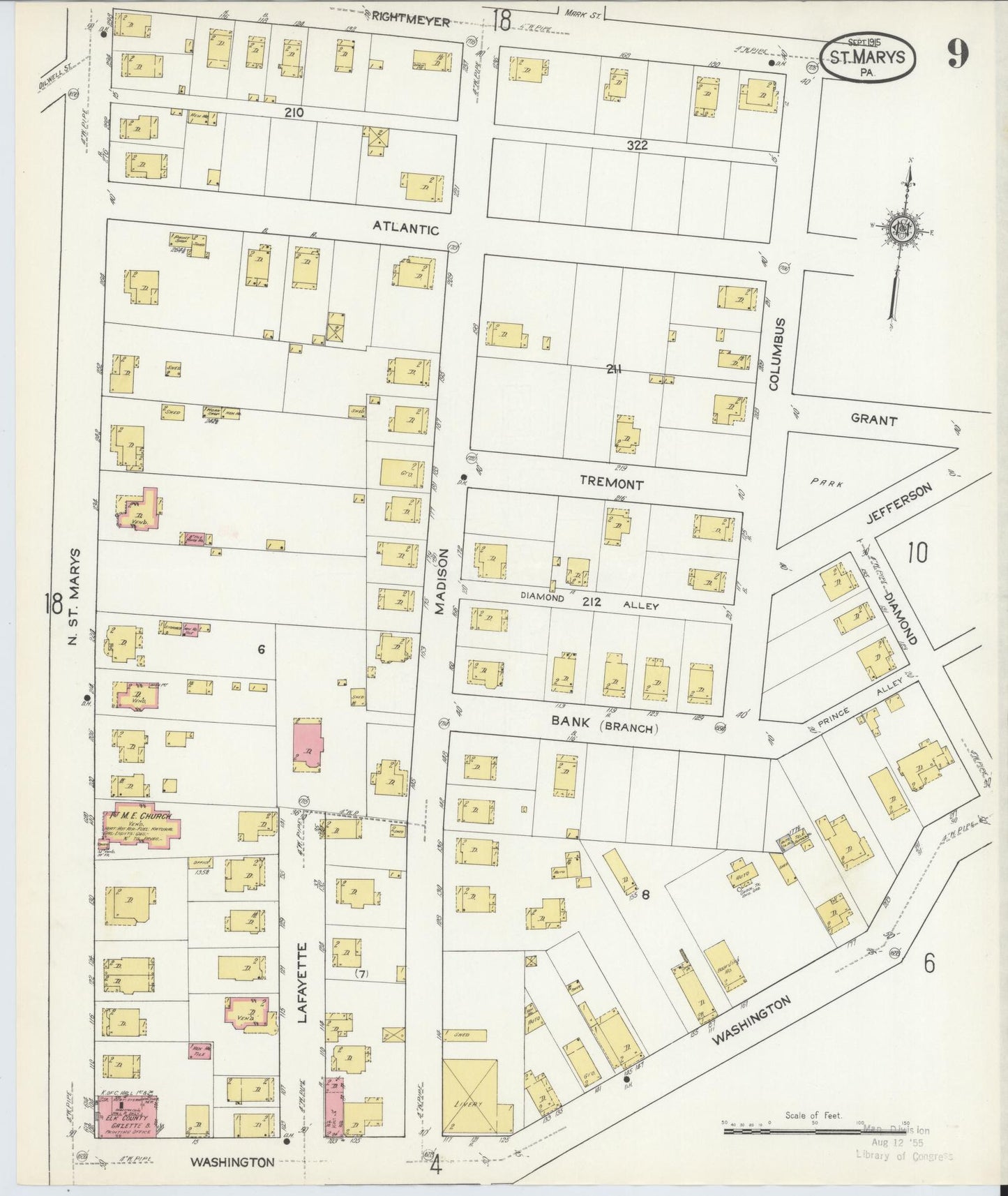 Sanborn Fire Insurance Map from Saint Marys, Elk County, Pennsylvania (1915), Sheet #0009 - Complete Map Set gallery image, historic Sanborn map, vintage wall art, Pennsylvania Pennsylvania