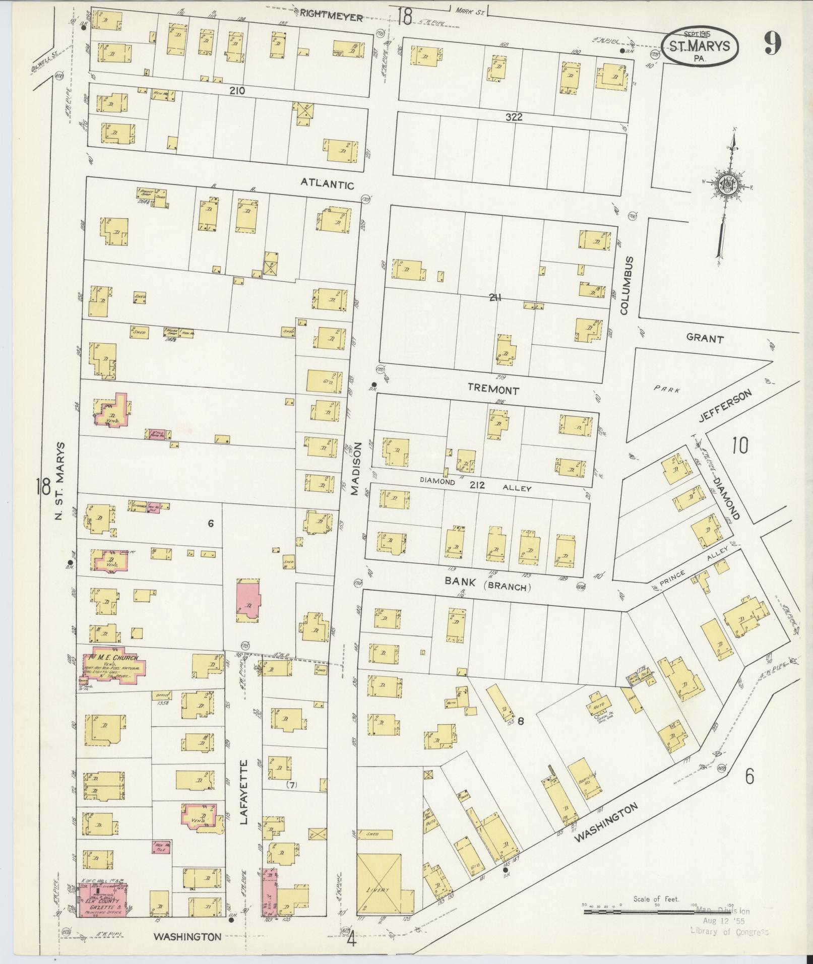 Sanborn Fire Insurance Map from Saint Marys, Elk County, Pennsylvania (1915), Sheet #0009 - Complete Map Set gallery image, historic Sanborn map, vintage wall art, Pennsylvania Pennsylvania