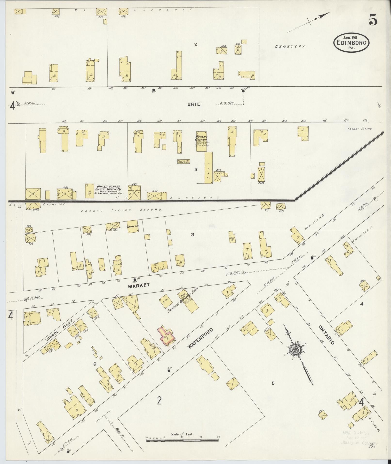 Sanborn Fire Insurance Map from Edinboro, Erie County, Pennsylvania (1911), Sheet #0005 - Historic Sanborn Fire Insurance Map Print, vintage old map wall art, antique decor, genealogy gift, Pennsylvania Pennsylvania map