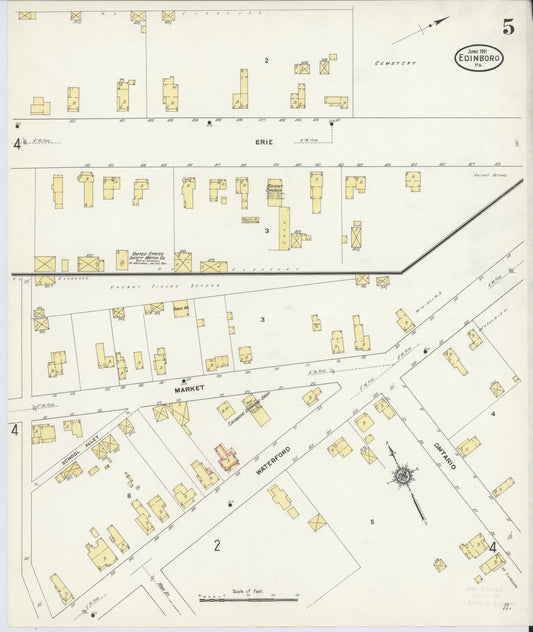 Sanborn Fire Insurance Map from Edinboro, Erie County, Pennsylvania (1911), Sheet #0005 - Historic Sanborn Fire Insurance Map Print, vintage old map wall art, antique decor, genealogy gift, Pennsylvania Pennsylvania map