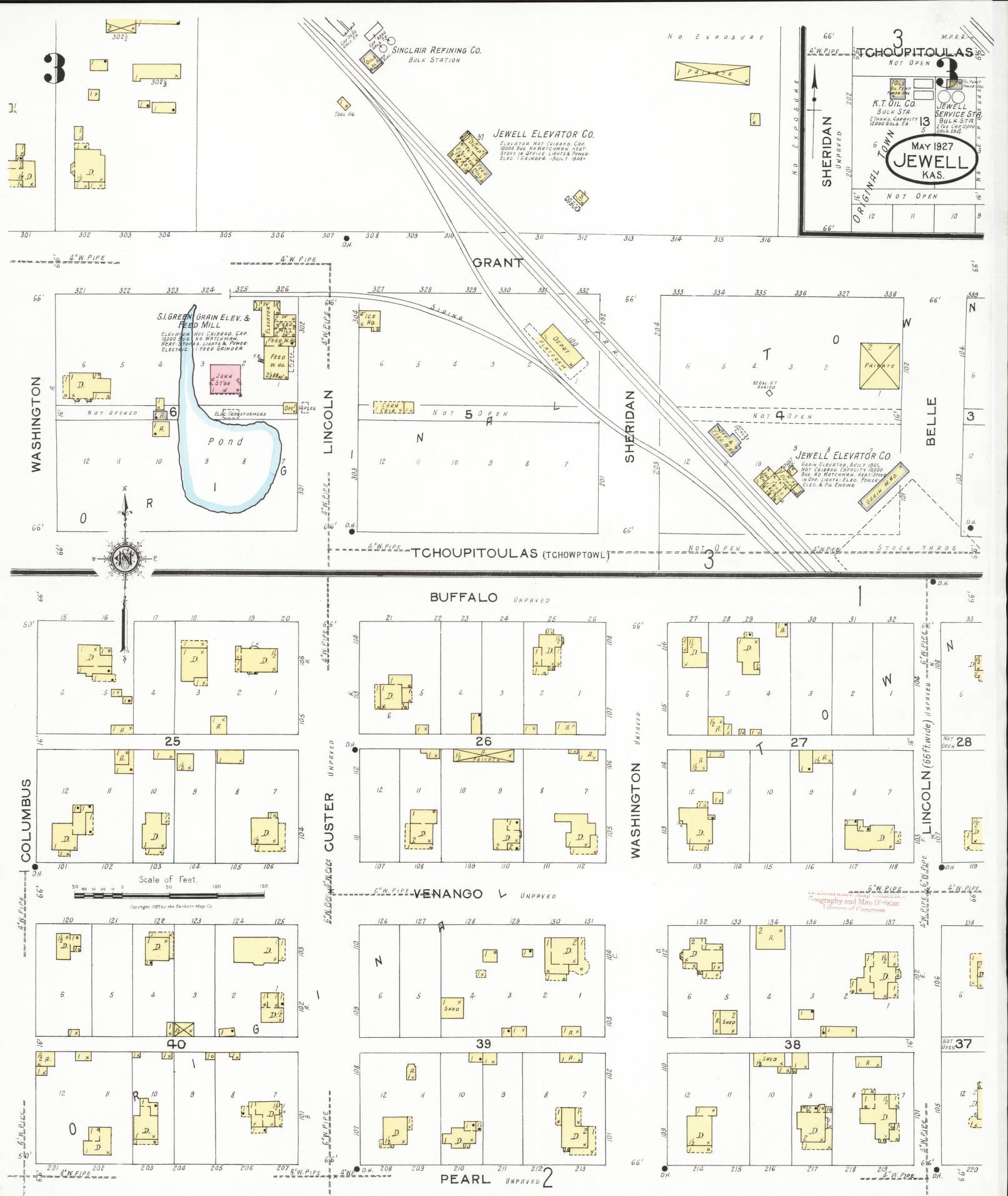 Sanborn Fire Insurance Map from Jewell, Jewell County, Kansas (1927), Sheet #0003 - Historic Sanborn Fire Insurance Map Print, vintage old map wall art, antique decor, genealogy gift, Kansas Kansas map