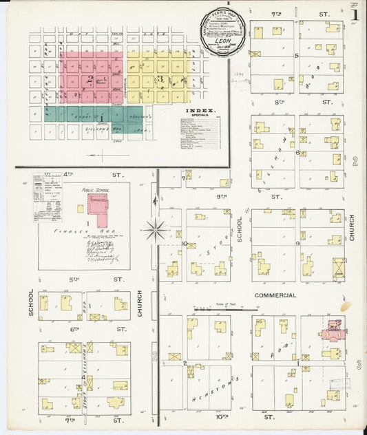 Sanborn Fire Insurance Map from Leon, Decatur County, Iowa (1893), Sheet #0001 - Historic Sanborn Fire Insurance Map Print, vintage old map wall art