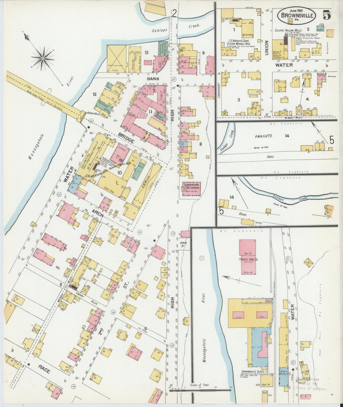Sanborn Fire Insurance Map from Brownsville, Fayette County, Pennsylvania (1901), Sheet #0005 - Complete Map Set gallery image, historic Sanborn map, vintage wall art, Pennsylvania Pennsylvania