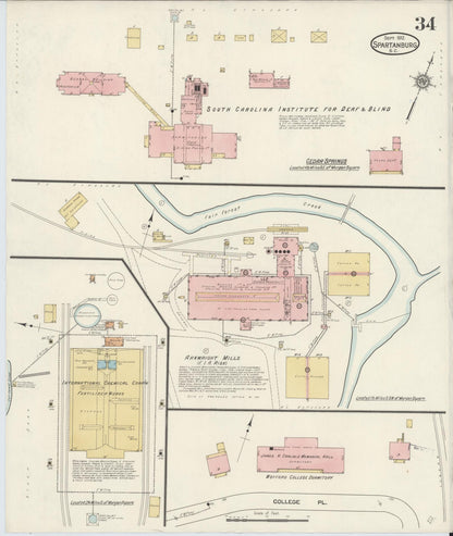Sanborn Fire Insurance Map from Spartanburg, Spartanburg County, South Carolina (1912), Sheet #0034 - Complete Map Set gallery image, historic Sanborn map, vintage wall art, South Carolina South Carolina