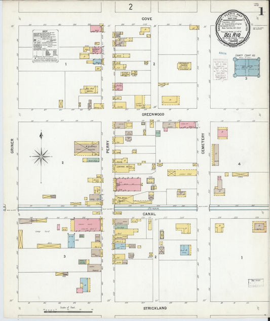 Sanborn Fire Insurance Map from Del Rio, Val Verde County, Texas (1900), Sheet #0001 - Historic Sanborn Fire Insurance Map Print, vintage old map wall art, antique decor, genealogy gift, Texas Texas map