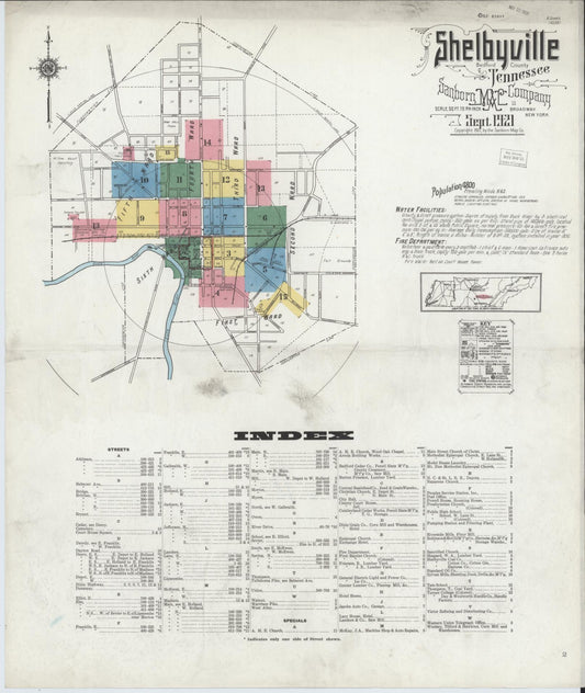 Sanborn Fire Insurance Map from Shelbyville, Bedford County, Tennessee (1921), Sheet #0001 - Complete Map Set gallery image, historic Sanborn map, vintage wall art, Tennessee Tennessee