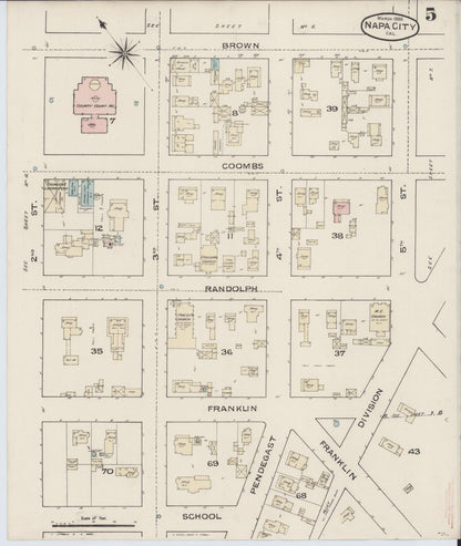 Sanborn Fire Insurance Map from Napa, Napa County, California (1886), Sheet #0005 - Historic Sanborn Fire Insurance Map Print, vintage old map wall art, antique decor, genealogy gift, California California map