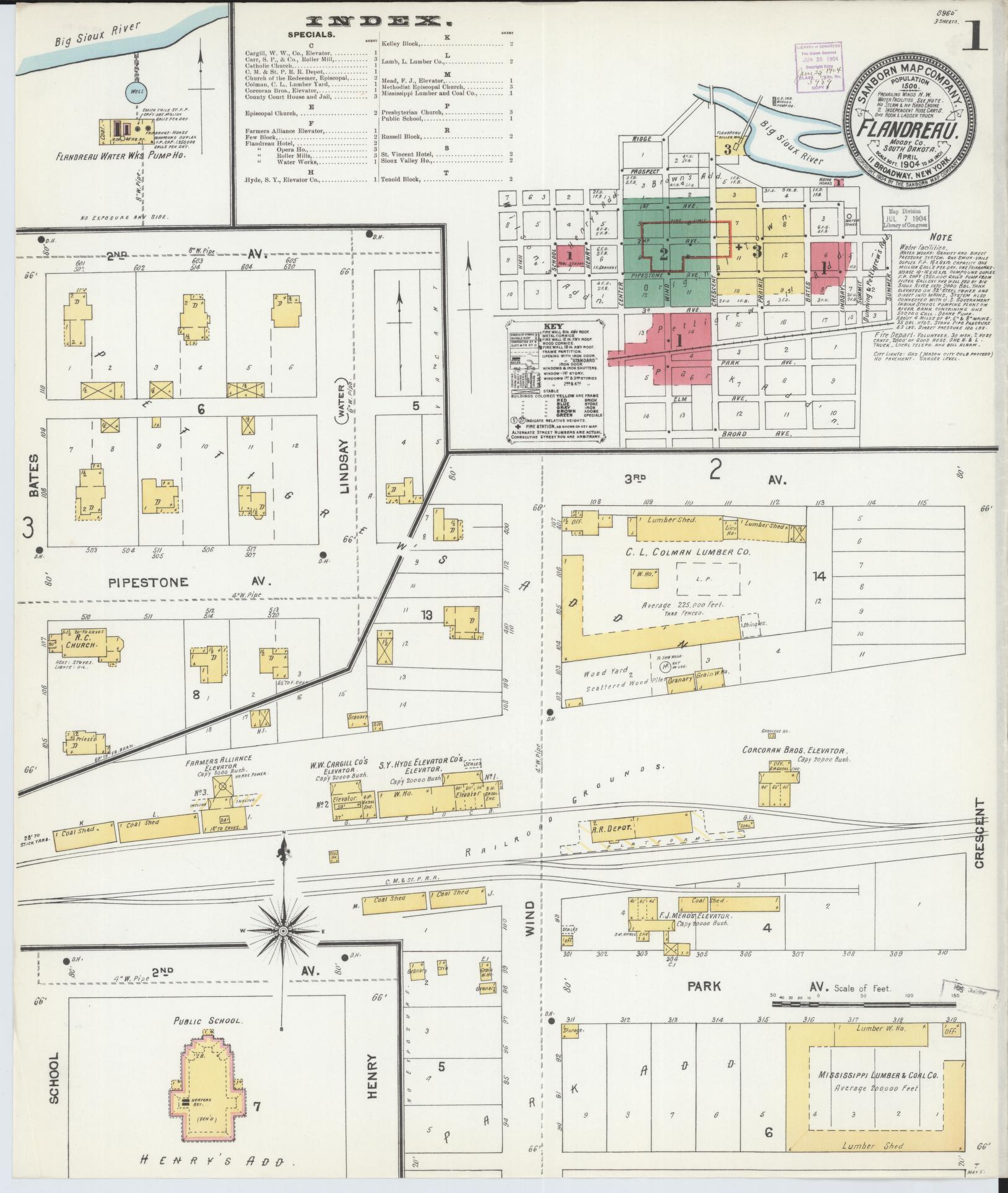 Sanborn Fire Insurance Map from Flandreau, Moody County, South Dakota (1904), Sheet #0001 - Historic Sanborn Fire Insurance Map Print, vintage old map wall art, antique decor, genealogy gift, South Dakota South Dakota map