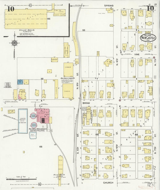Sanborn Fire Insurance Map from New Castle, Henry County, Indiana (1924), Sheet #0010 - Historic Sanborn Fire Insurance Map Print, vintage old map wall art, antique decor, genealogy gift, Indiana Indiana map