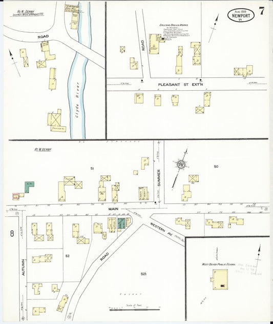 Sanborn Fire Insurance Map from Newport, Orleans County, Vermont (1909), Sheet #0007 - Historic Sanborn Fire Insurance Map Print, vintage old map wall art, antique decor, genealogy gift, Vermont Vermont map