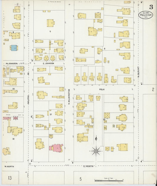 Sanborn Fire Insurance Map from Raleigh, Wake County, North Carolina (1903), Sheet #0003 - Historic Sanborn Fire Insurance Map Print, vintage old map wall art, antique decor, genealogy gift, North Carolina North Carolina map