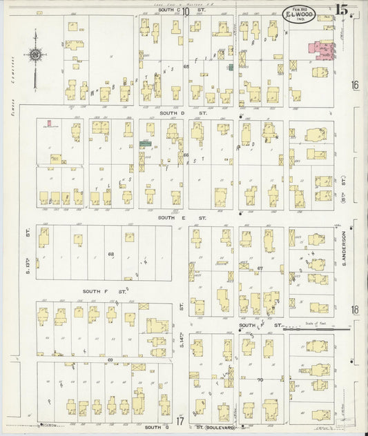 Sanborn Fire Insurance Map from Elwood, Madison County, Indiana (1910), Sheet #0015 - Historic Sanborn Fire Insurance Map Print, vintage old map wall art, antique decor, genealogy gift, Indiana Indiana map