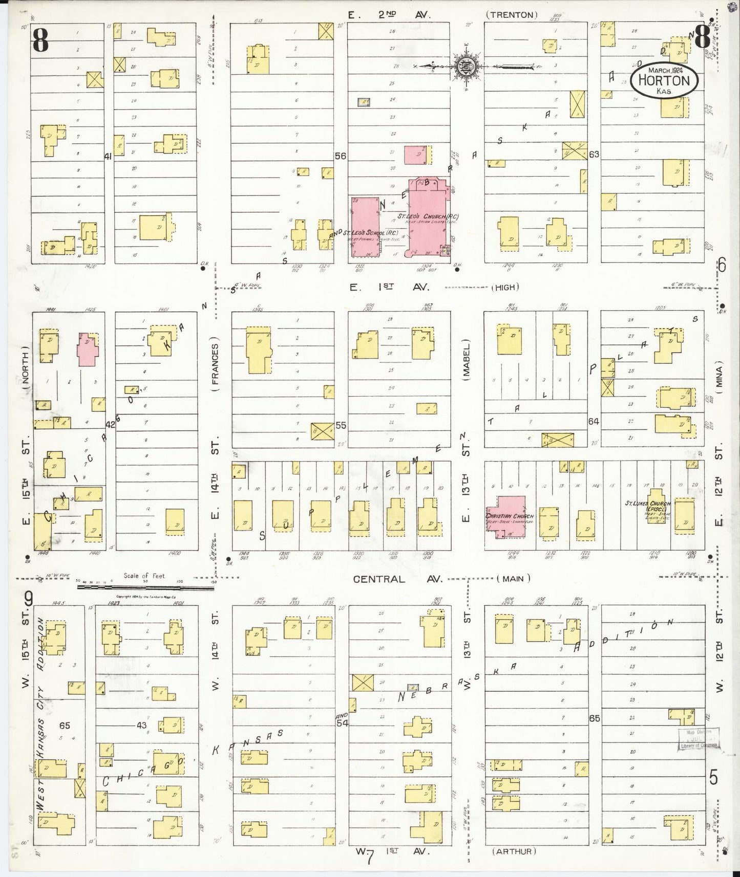 Sanborn Fire Insurance Map from Horton, Brown County, Kansas (1924), Sheet #0008 - Complete Map Set gallery image, historic Sanborn map, vintage wall art, Kansas Kansas