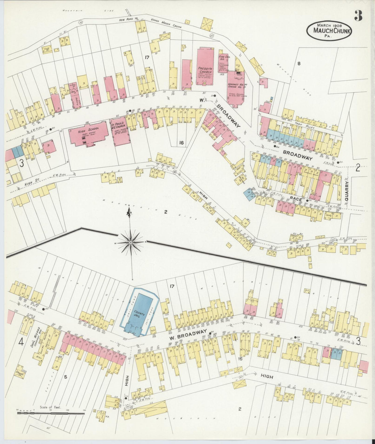 Sanborn Fire Insurance Map from Mauch Chunk, Carbon County, Pennsylvania (1908), Sheet #0003 - Complete Map Set gallery image, historic Sanborn map, vintage wall art, Pennsylvania Pennsylvania