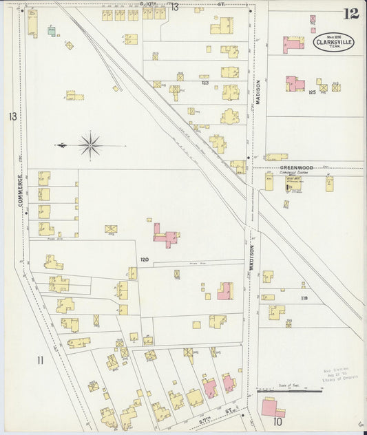 Sanborn Fire Insurance Map from Clarksville, Montgomery County, Tennessee (1898), Sheet #0012 - Historic Sanborn Fire Insurance Map Print, vintage old map wall art, antique decor, genealogy gift, Tennessee Tennessee map