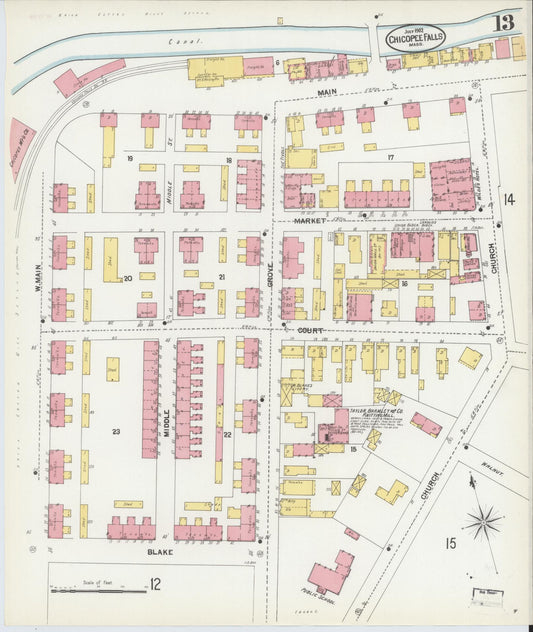 Sanborn Fire Insurance Map from Chicopee, Hampden County, Massachusetts (1902), Sheet #0013 - Historic Sanborn Fire Insurance Map Print, vintage old map wall art, antique decor, genealogy gift, Massachusetts Massachusetts map