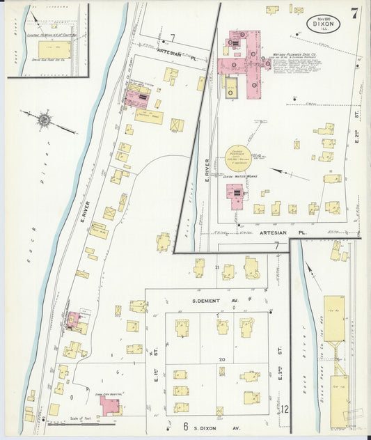Sanborn Fire Insurance Map from Dixon, Lee County, Illinois (1910), Sheet #0007 - Historic Sanborn Fire Insurance Map Print, vintage old map wall art, antique decor, genealogy gift, Illinois Illinois map