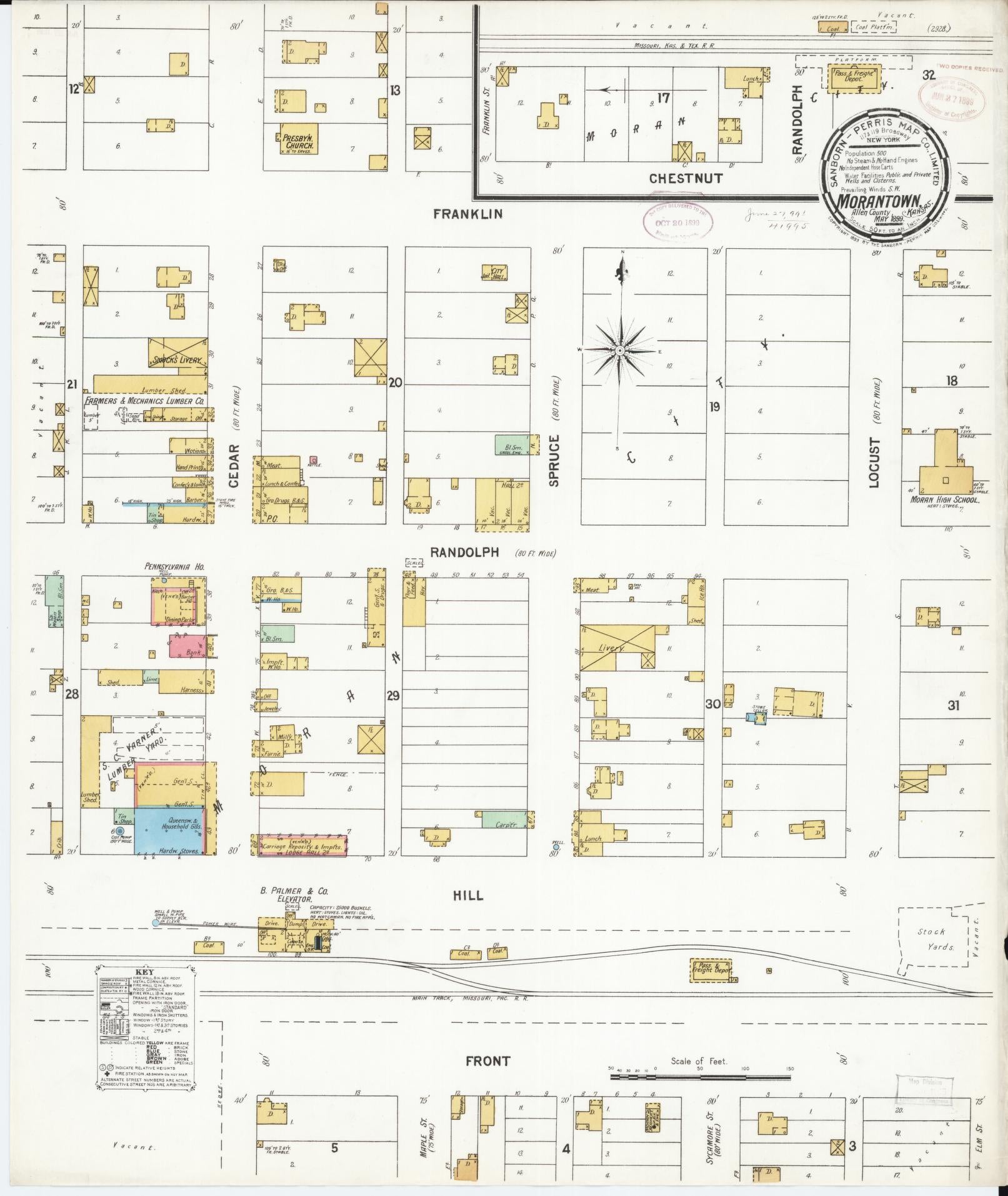 Sanborn Fire Insurance Map from Moran, Allen County, Kansas (1899), Sheet #0001 - Historic Sanborn Fire Insurance Map Print, vintage old map wall art, antique decor, genealogy gift, Kansas Kansas map