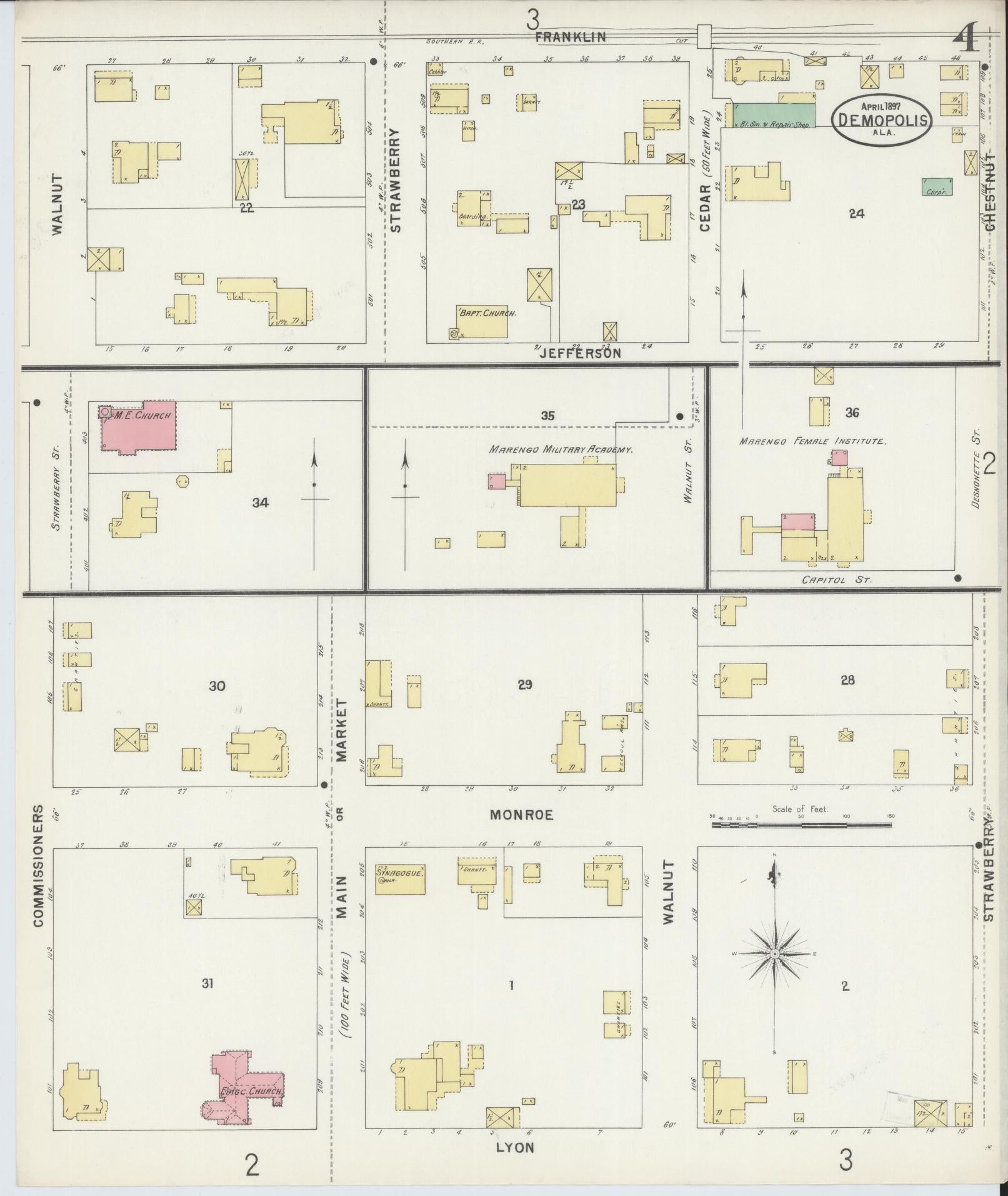 Sanborn Fire Insurance Map from Demopolis, Marengo County, Alabama (1897), Sheet #0004 - Complete Map Set gallery image, historic Sanborn map, vintage wall art, Alabama Alabama