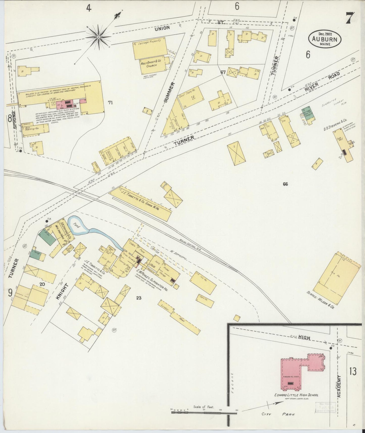 Sanborn Fire Insurance Map from Auburn, Androscoggin County, Maine (1902), Sheet #0007 - Complete Map Set gallery image, historic Sanborn map, vintage wall art, Maine Maine