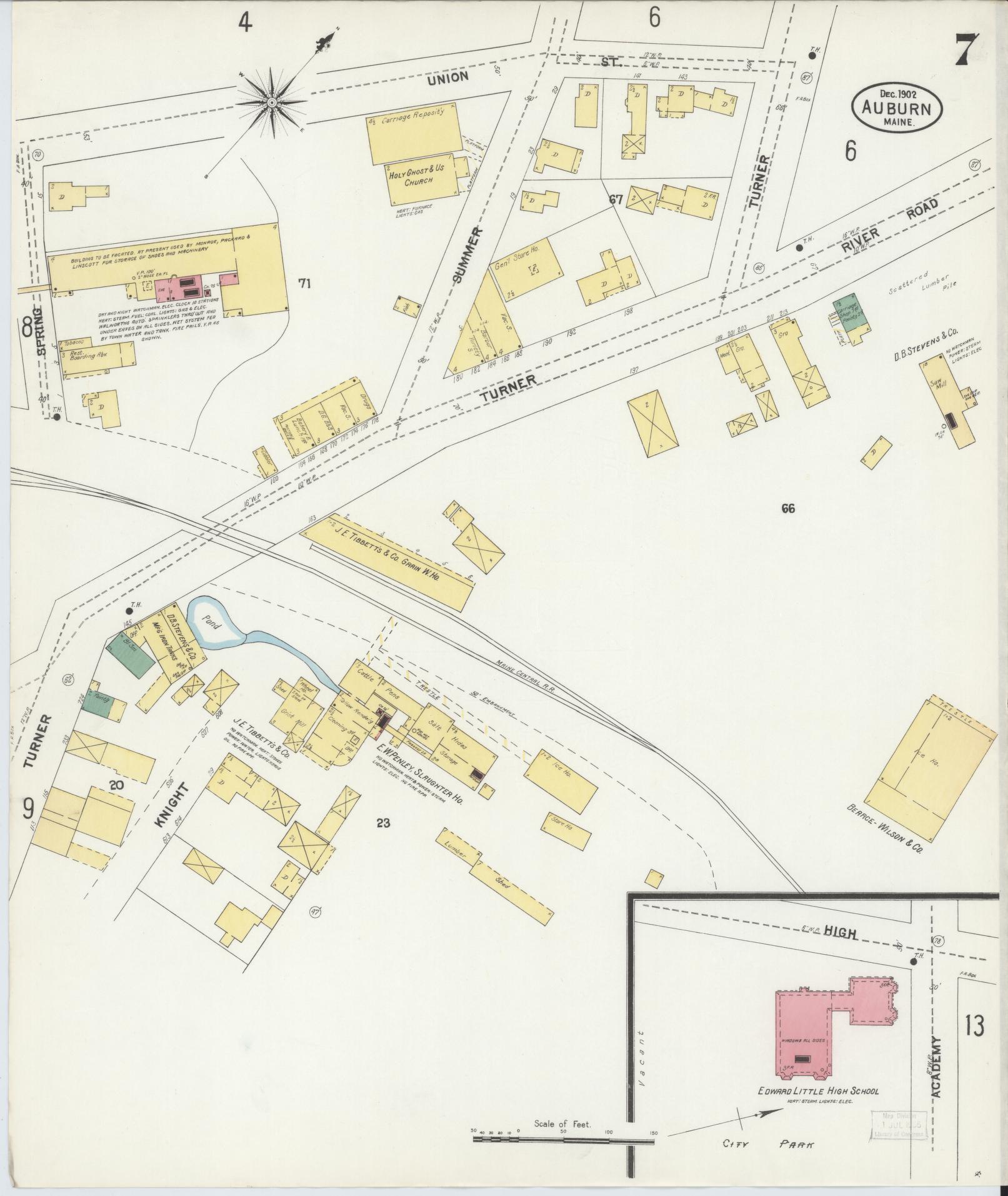 Sanborn Fire Insurance Map from Auburn, Androscoggin County, Maine (1902), Sheet #0007 - Complete Map Set gallery image, historic Sanborn map, vintage wall art, Maine Maine