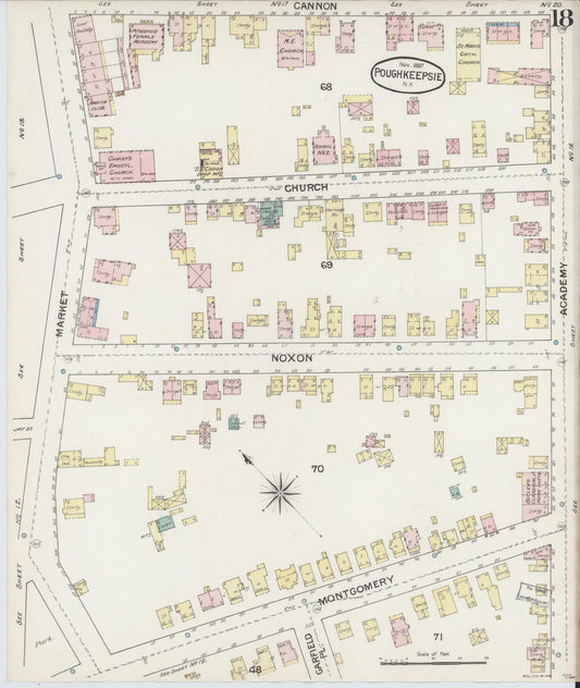 Sanborn Fire Insurance Map from Poughkeepsie, Dutchess County, New York (1887), Sheet #0018 - Historic Sanborn Fire Insurance Map Print, vintage old map wall art, antique decor, genealogy gift, New York New York map