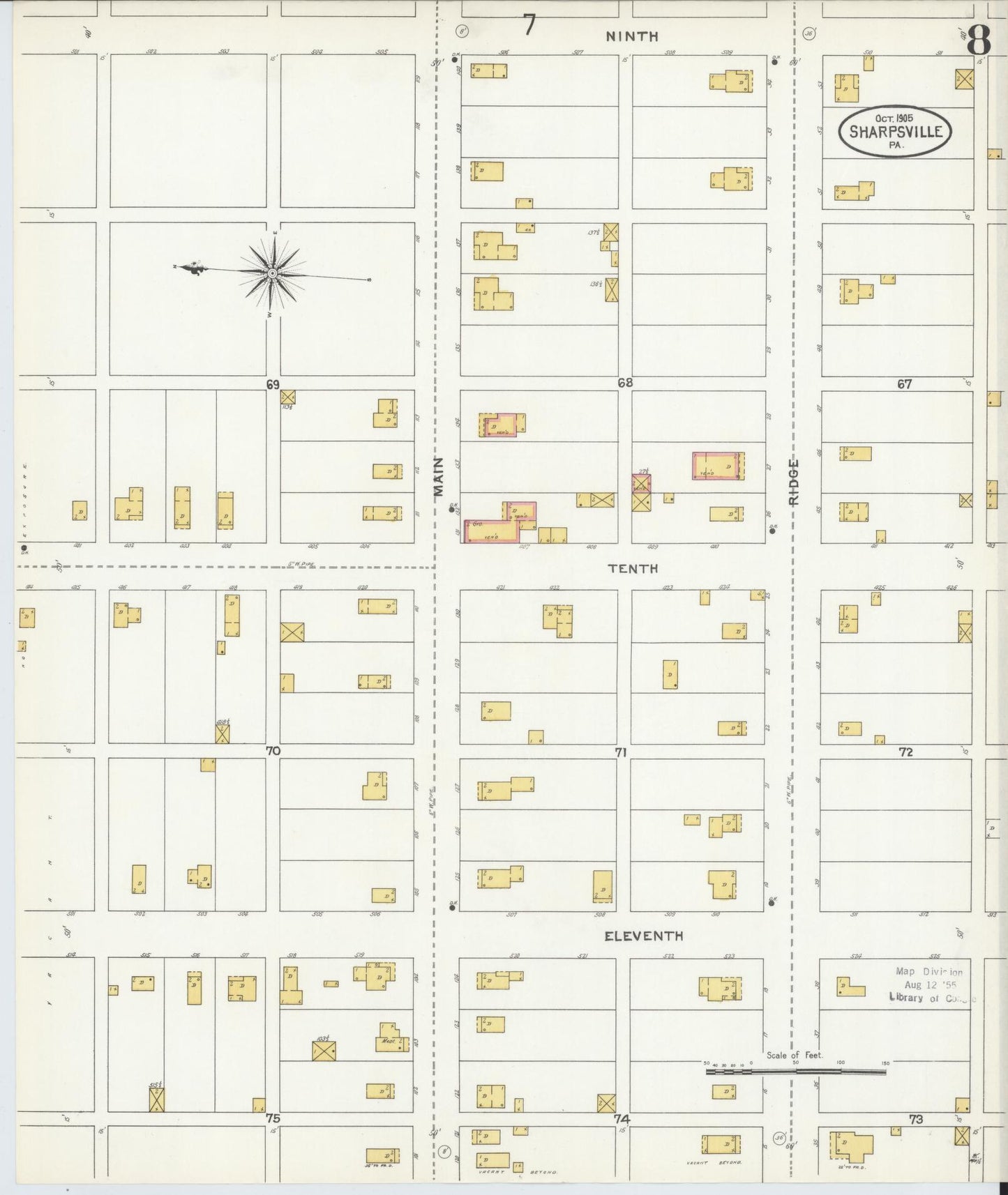 Sanborn Fire Insurance Map from Sharpsville, Mercer County, Pennsylvania (1905), Sheet #0008 - Complete Map Set gallery image, historic Sanborn map, vintage wall art, Pennsylvania Pennsylvania