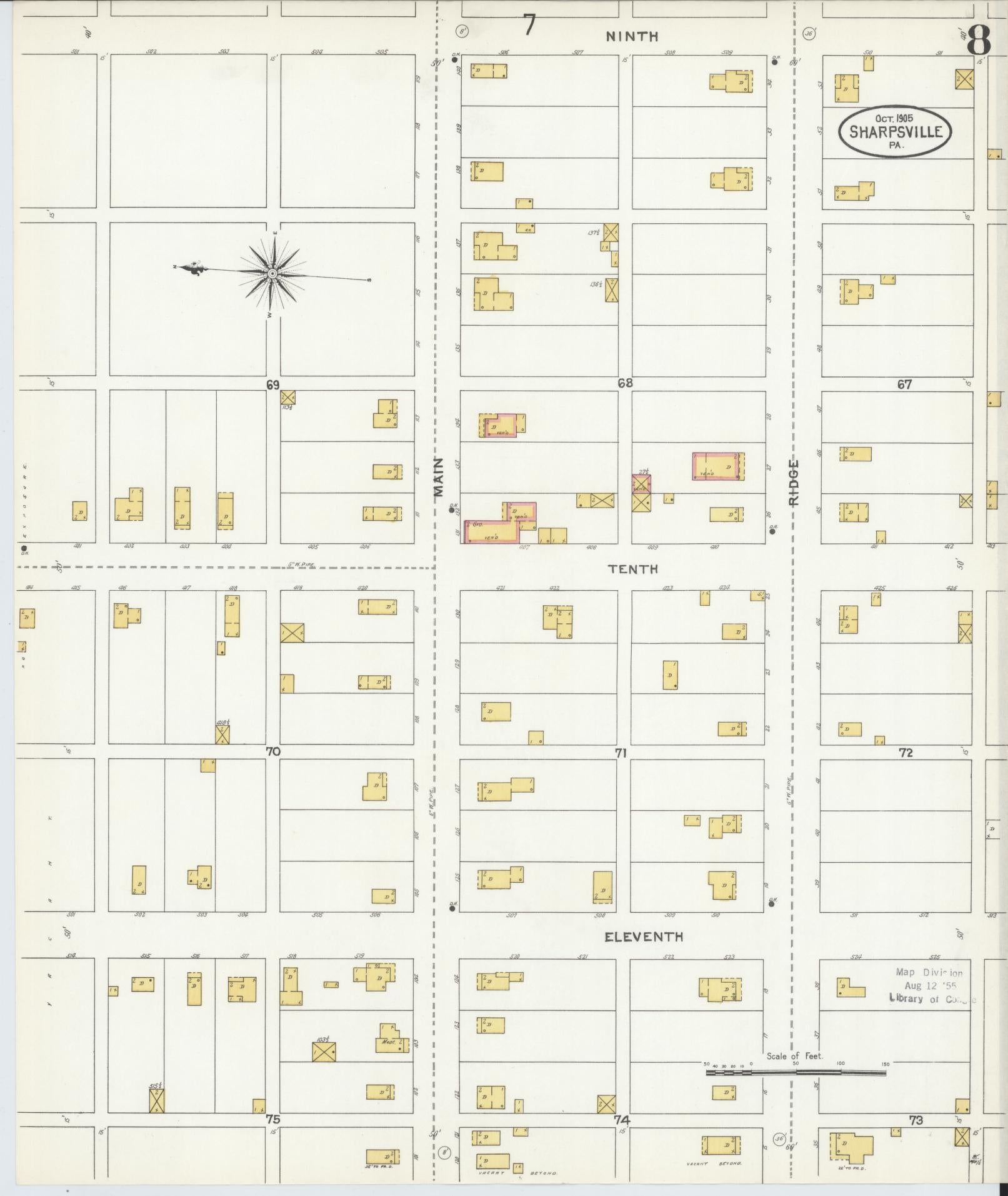 Sanborn Fire Insurance Map from Sharpsville, Mercer County, Pennsylvania (1905), Sheet #0008 - Complete Map Set gallery image, historic Sanborn map, vintage wall art, Pennsylvania Pennsylvania