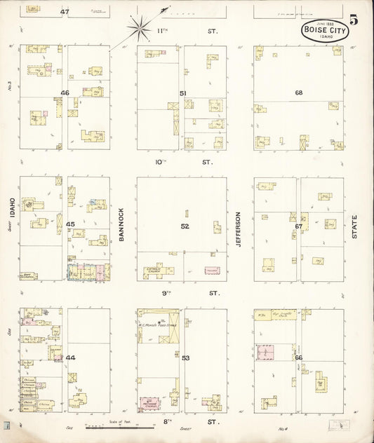 Sanborn Fire Insurance Map from Boise, Ada County, Idaho (1888), Sheet #0005 - Historic Sanborn Fire Insurance Map Print, vintage old map wall art, antique decor, genealogy gift, Idaho Idaho map