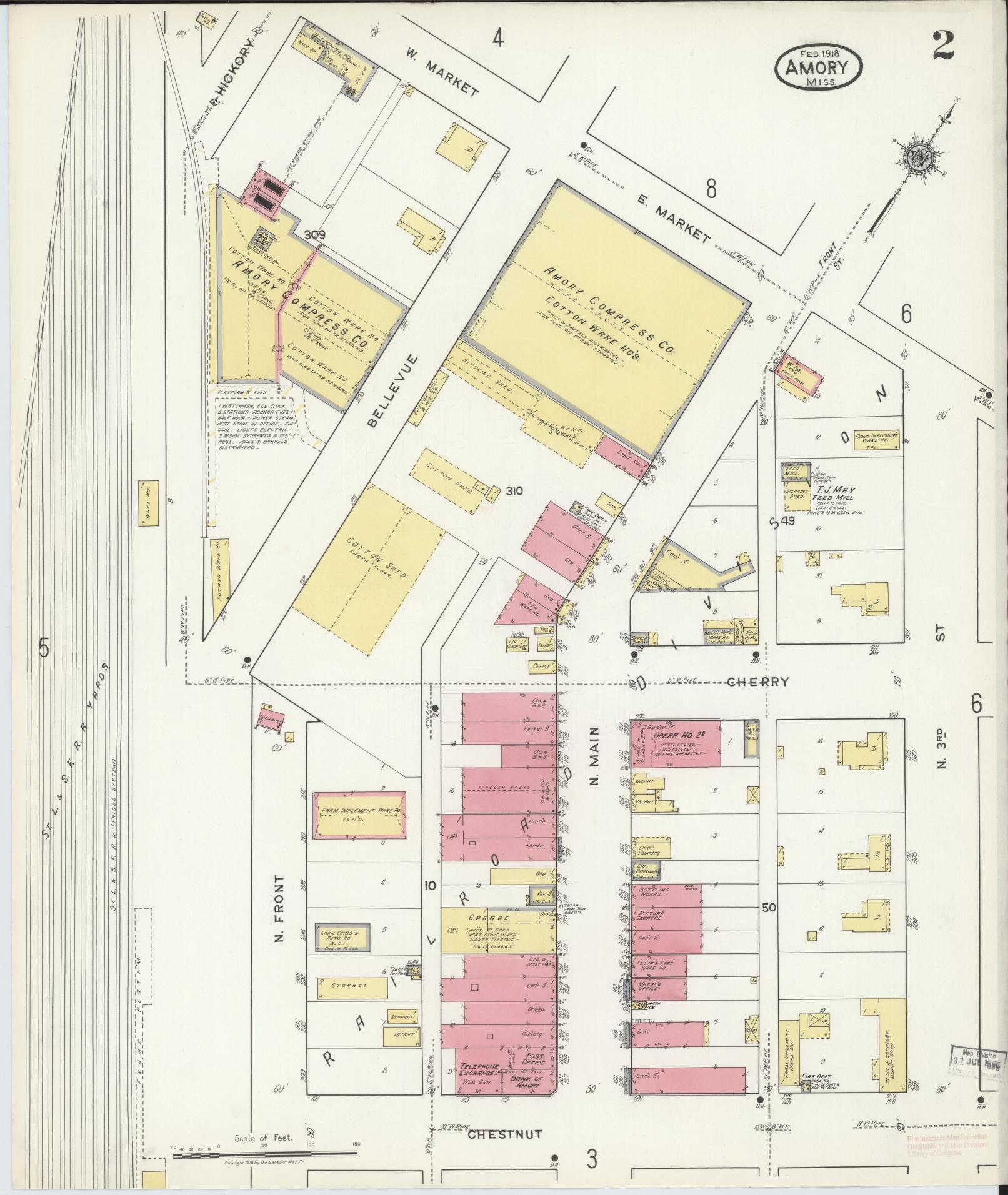 Sanborn Fire Insurance Map from Amory, Monroe County, Mississippi (1918), Sheet #0002 - Complete Map Set gallery image, historic Sanborn map, vintage wall art, Mississippi Mississippi
