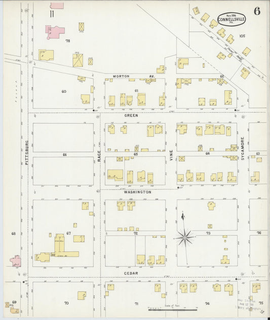 Sanborn Fire Insurance Map from Connellsville, Fayette County, Pennsylvania (1896), Sheet #0006 - Historic Sanborn Fire Insurance Map Print, vintage old map wall art, antique decor, genealogy gift, Pennsylvania Pennsylvania map