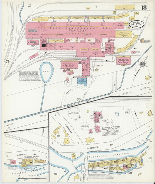 Sanborn Fire Insurance Map from Bristol, Hartford County, Connecticut (1916), Sheet #0018 - Historic Sanborn Fire Insurance Map Print, vintage old map wall art, antique decor, genealogy gift, Connecticut Connecticut map