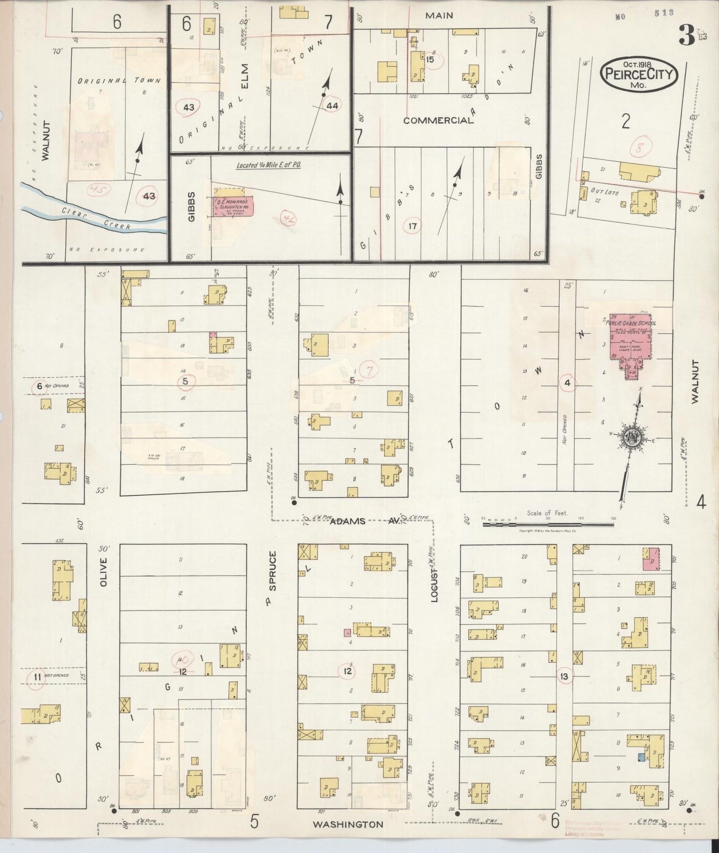 Sanborn Fire Insurance Map from Pierce City, Lawrence County, Missouri (1936), Sheet #0003 - Historic Sanborn Fire Insurance Map Print, vintage old map wall art, antique decor, genealogy gift, Missouri Missouri map