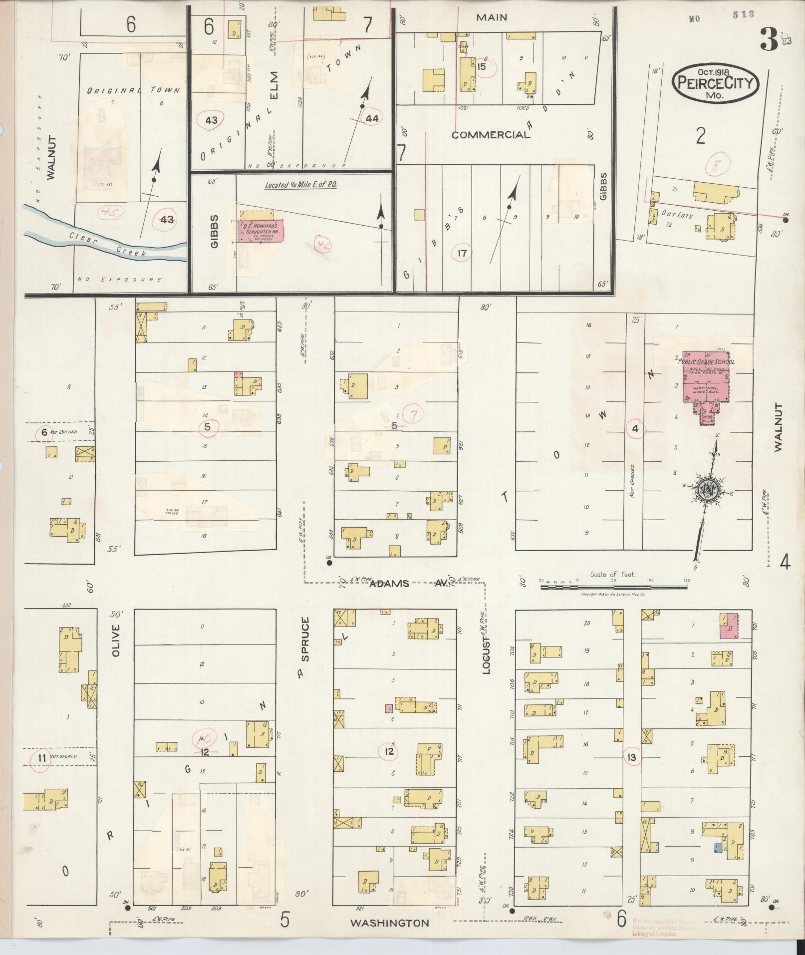 Sanborn Fire Insurance Map from Pierce City, Lawrence County, Missouri (1936), Sheet #0003 - Historic Sanborn Fire Insurance Map Print, vintage old map wall art, antique decor, genealogy gift, Missouri Missouri map