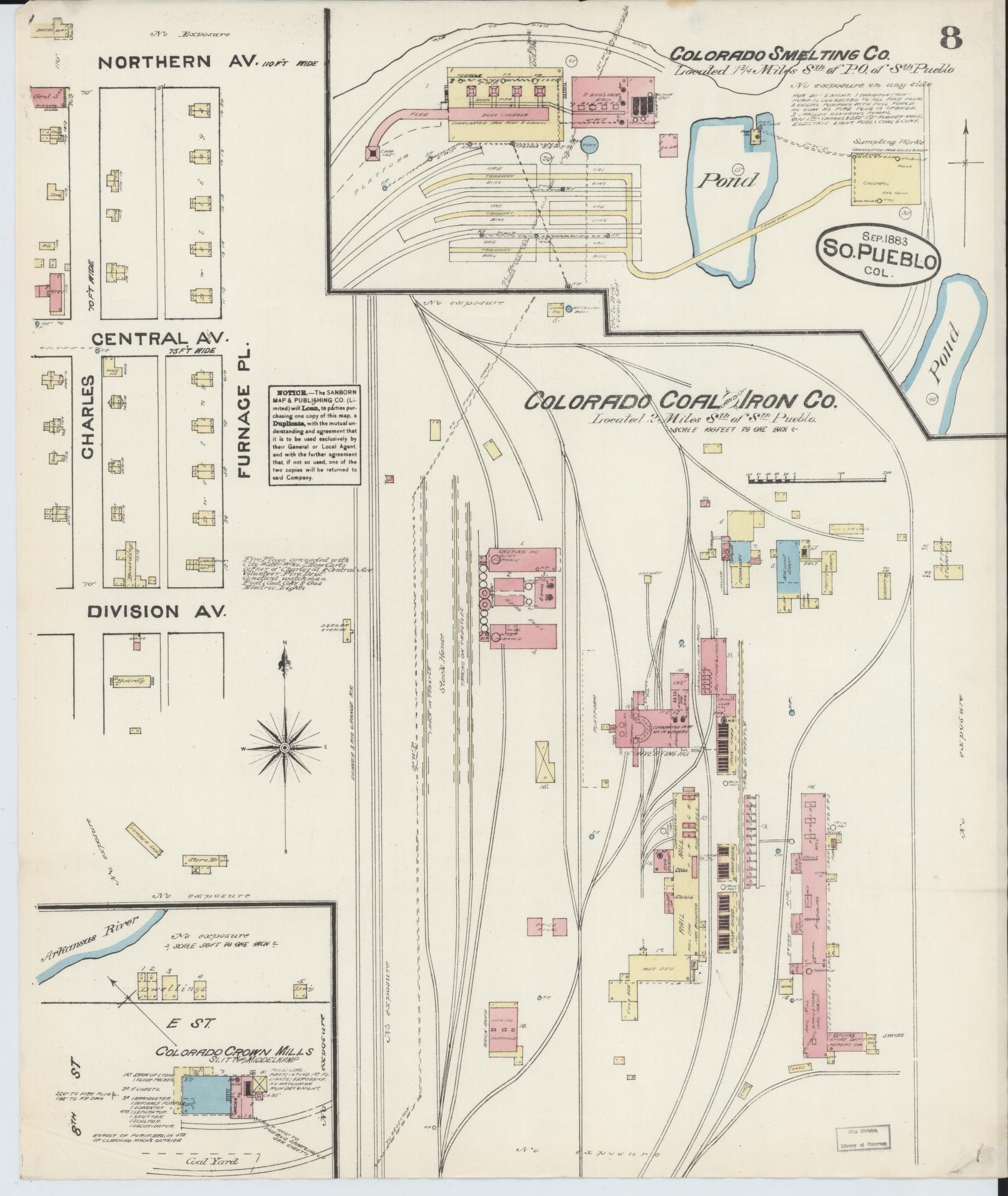 Sanborn Fire Insurance Map from Pueblo, Pueblo County, Colorado (1883), Sheet #0008 - Historic Sanborn Fire Insurance Map Print, vintage old map wall art, antique decor, genealogy gift, Colorado Colorado map