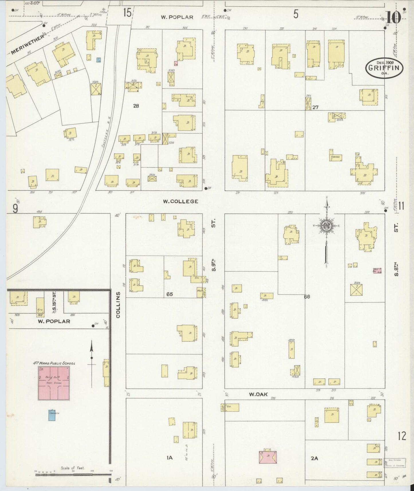 Sanborn Fire Insurance Map from Griffin, Spalding County, Georgia (1909), Sheet #0010 - Complete Map Set gallery image, historic Sanborn map, vintage wall art, Georgia Georgia