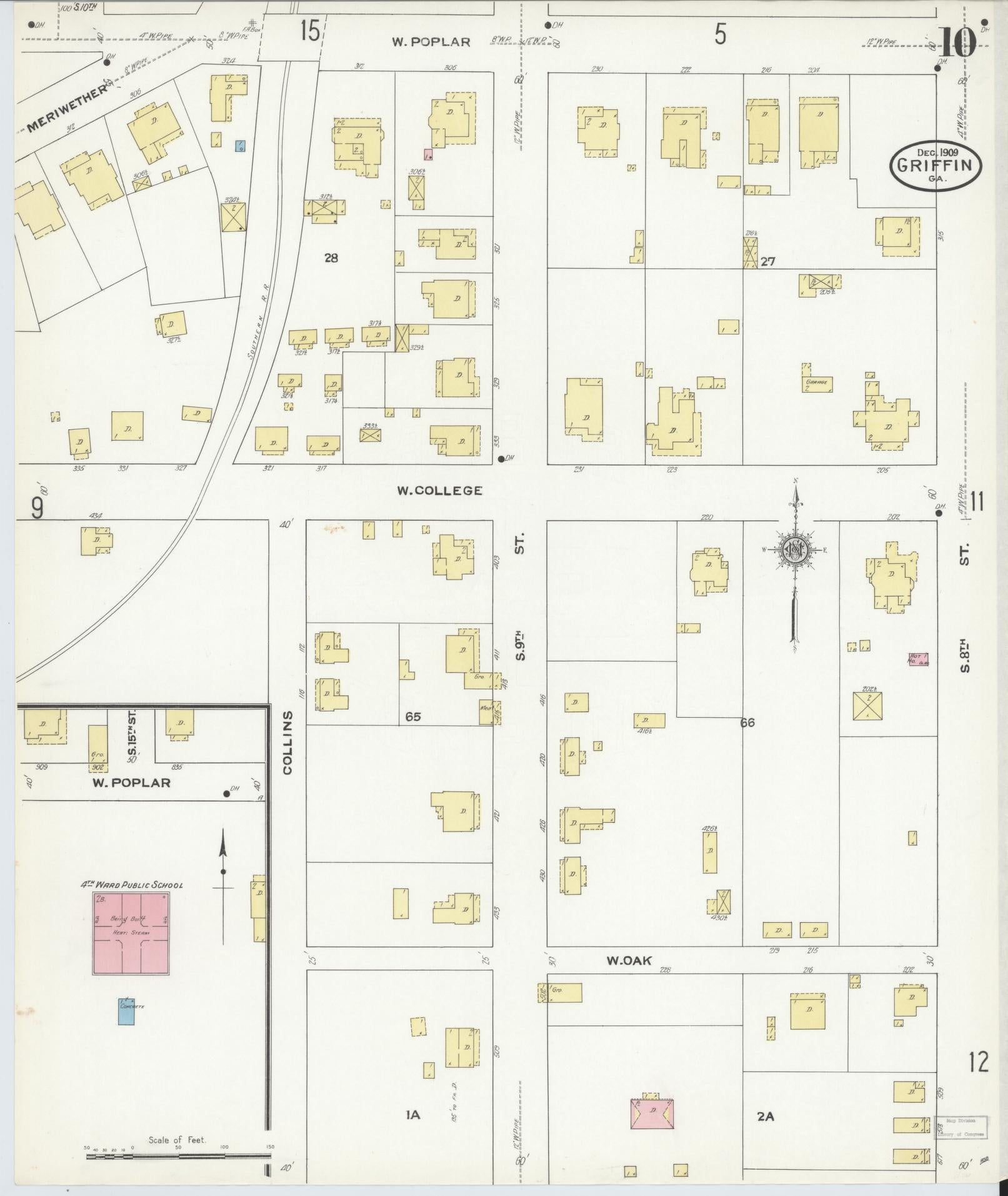 Sanborn Fire Insurance Map from Griffin, Spalding County, Georgia (1909), Sheet #0010 - Complete Map Set gallery image, historic Sanborn map, vintage wall art, Georgia Georgia