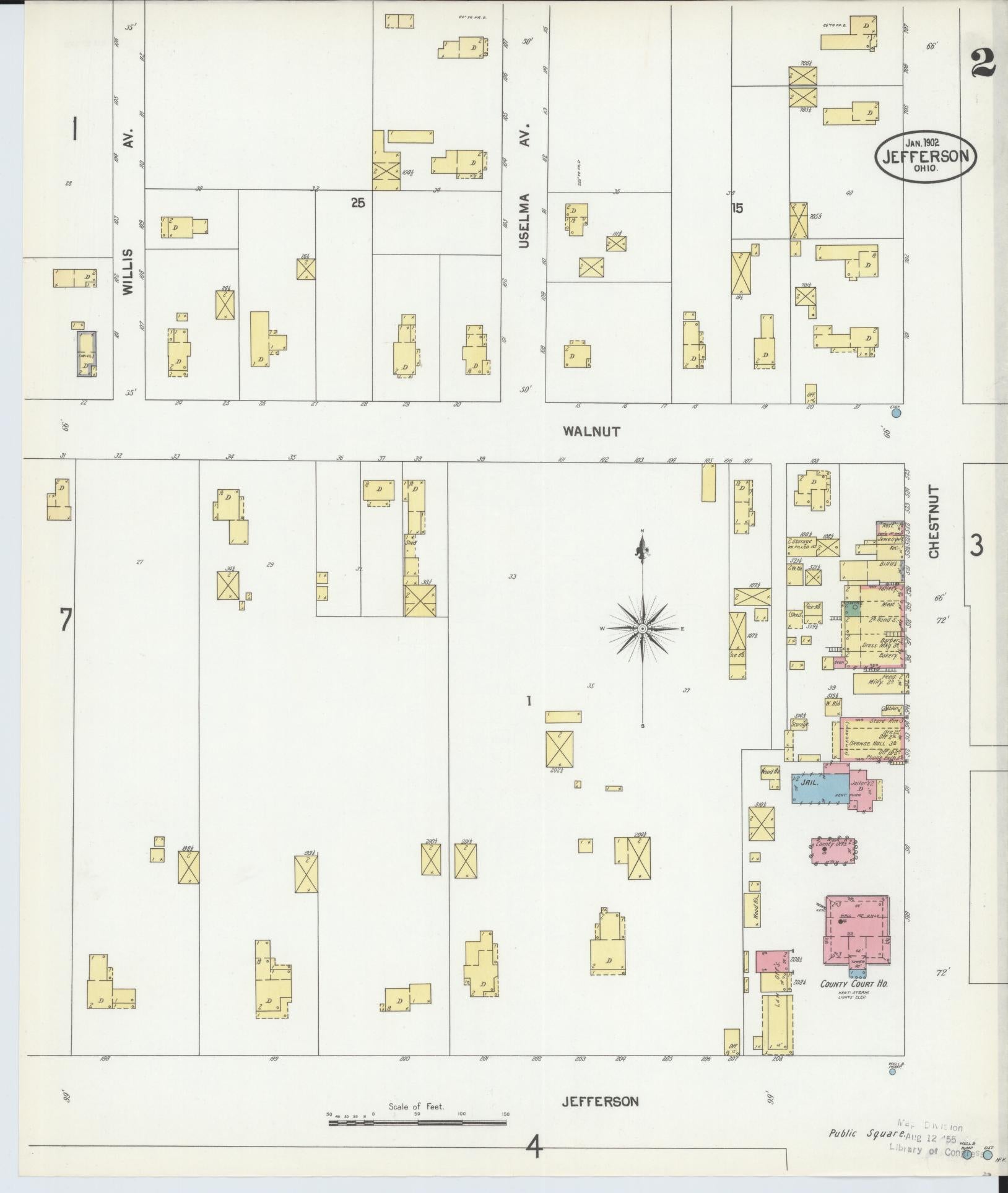 Sanborn Fire Insurance Map from Jefferson, Ashtabula County, Ohio (1902), Sheet #0002 - Historic Sanborn Fire Insurance Map Print, vintage old map wall art, antique decor, genealogy gift, Ohio Ohio map