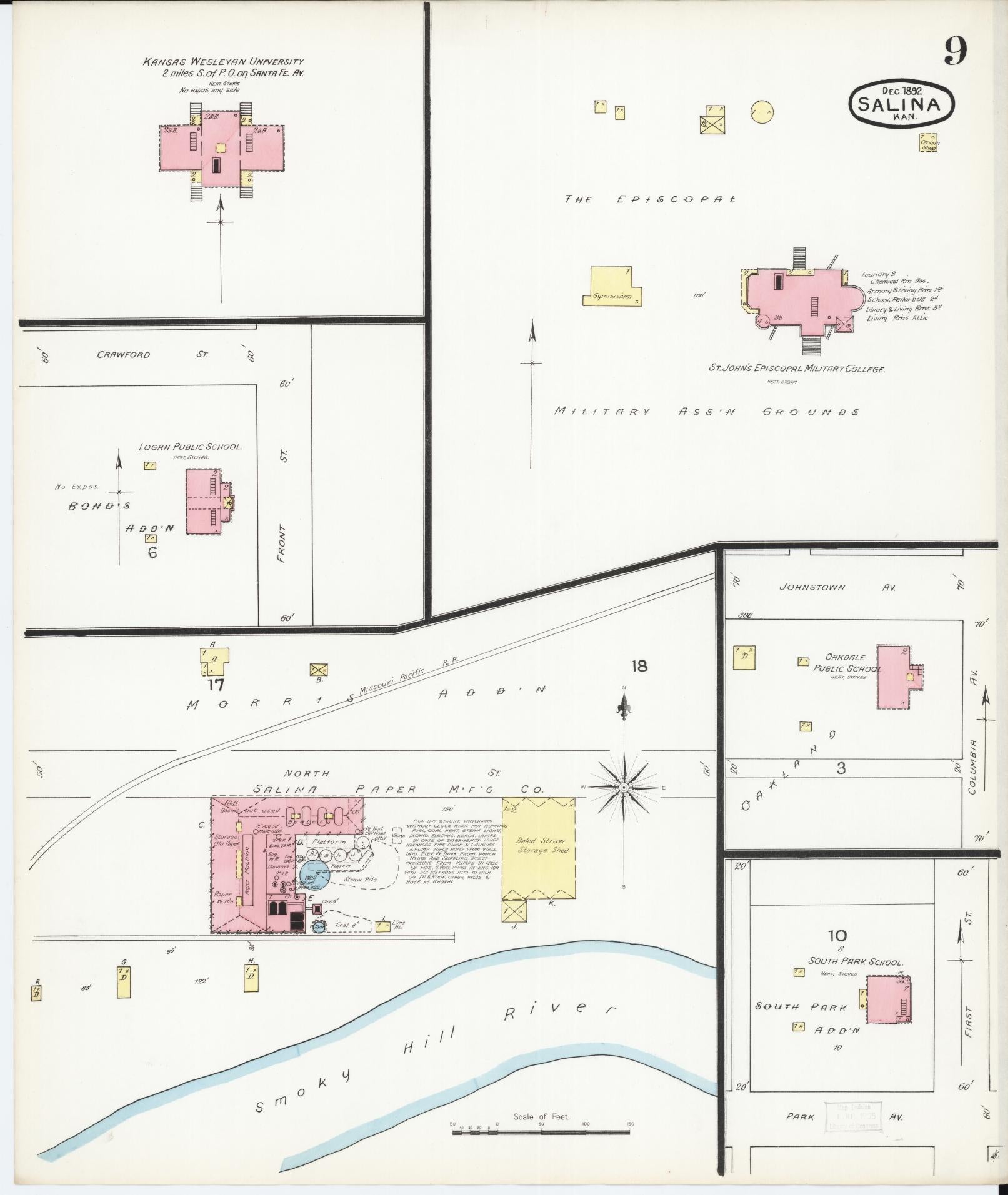 Sanborn Fire Insurance Map from Salina, Saline County, Kansas (1892), Sheet #0009 - Complete Map Set gallery image, historic Sanborn map, vintage wall art, Kansas Kansas