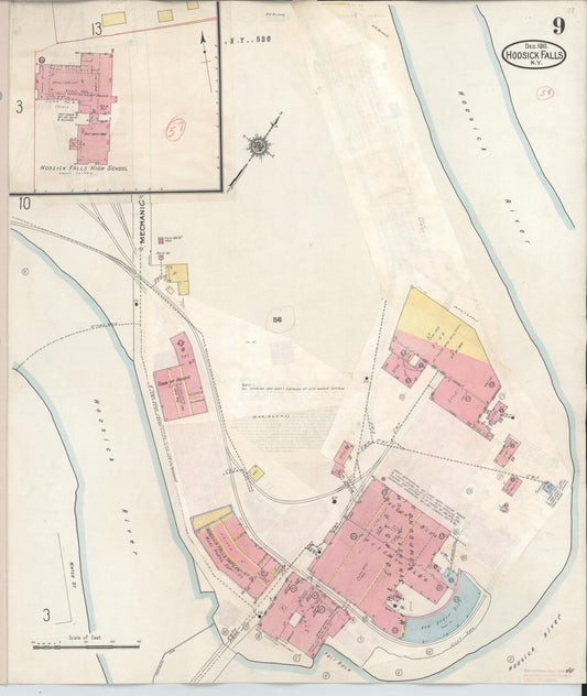 Sanborn Fire Insurance Map from Hoosick Falls, Rensselaer County, New York (1945), Sheet #0009 - Historic Sanborn Fire Insurance Map Print, vintage old map wall art, antique decor, genealogy gift, New York New York map