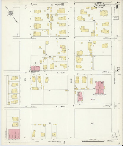 Sanborn Fire Insurance Map from Decatur, Morgan County, Alabama (1913), Sheet #0009 - Complete Map Set gallery image, historic Sanborn map, vintage wall art, Alabama Alabama
