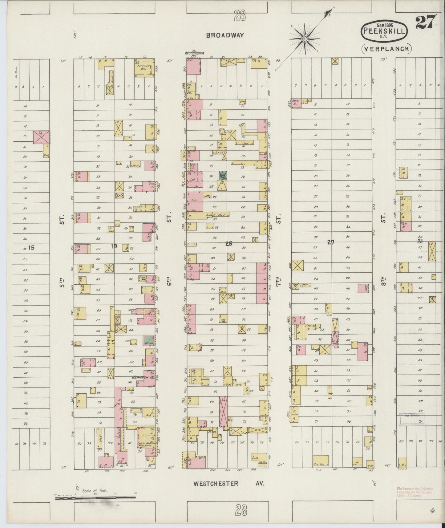 Sanborn Fire Insurance Map from Peekskill, Westchester County, New York (1895), Sheet #0027 - Complete Map Set gallery image, historic Sanborn map, vintage wall art, New York New York