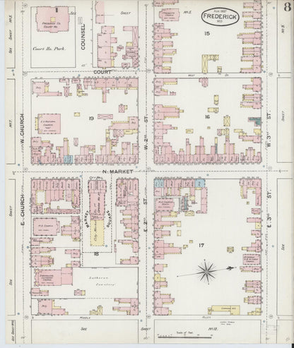 Sanborn Fire Insurance Map from Frederick, Frederick County, Maryland (1887), Sheet #0008 - Complete Map Set gallery image, historic Sanborn map, vintage wall art, Maryland Maryland