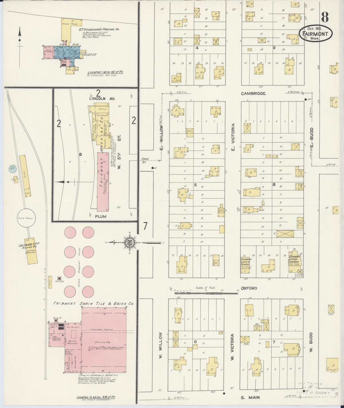 Sanborn Fire Insurance Map from Fairmont, Martin County, Minnesota (1911), Sheet #0008 - Complete Map Set gallery image, historic Sanborn map, vintage wall art, Minnesota Minnesota