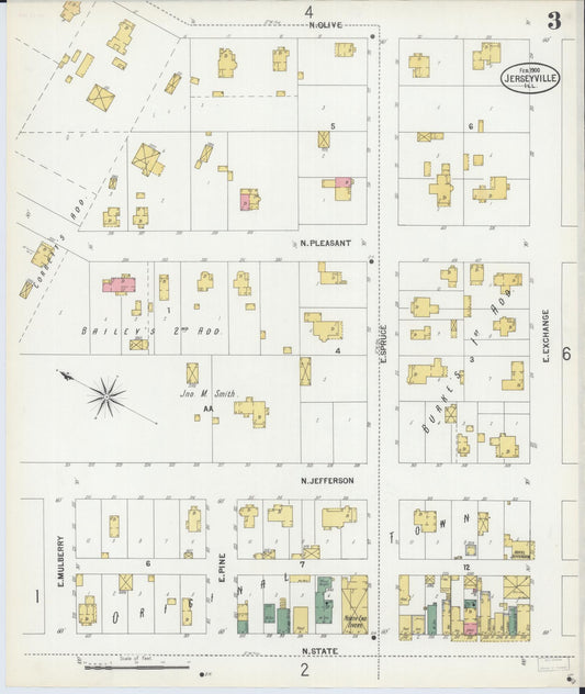 Sanborn Fire Insurance Map from Jerseyville, Jersey County, Illinois (1900), Sheet #0003 - Historic Sanborn Fire Insurance Map Print, vintage old map wall art, antique decor, genealogy gift, Illinois Illinois map