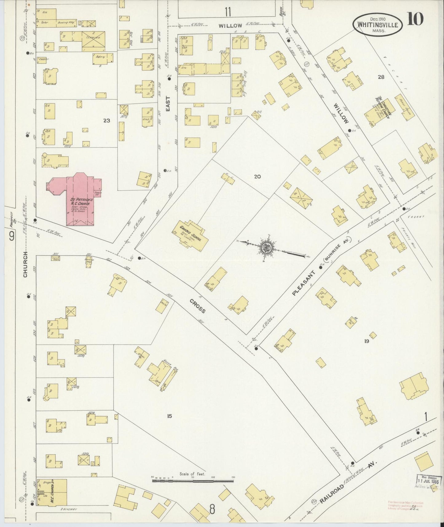 Sanborn Fire Insurance Map from Whitinsville, Worcester County, Massachusetts (1910), Sheet #0010 - Complete Map Set gallery image, historic Sanborn map, vintage wall art, Massachusetts Massachusetts