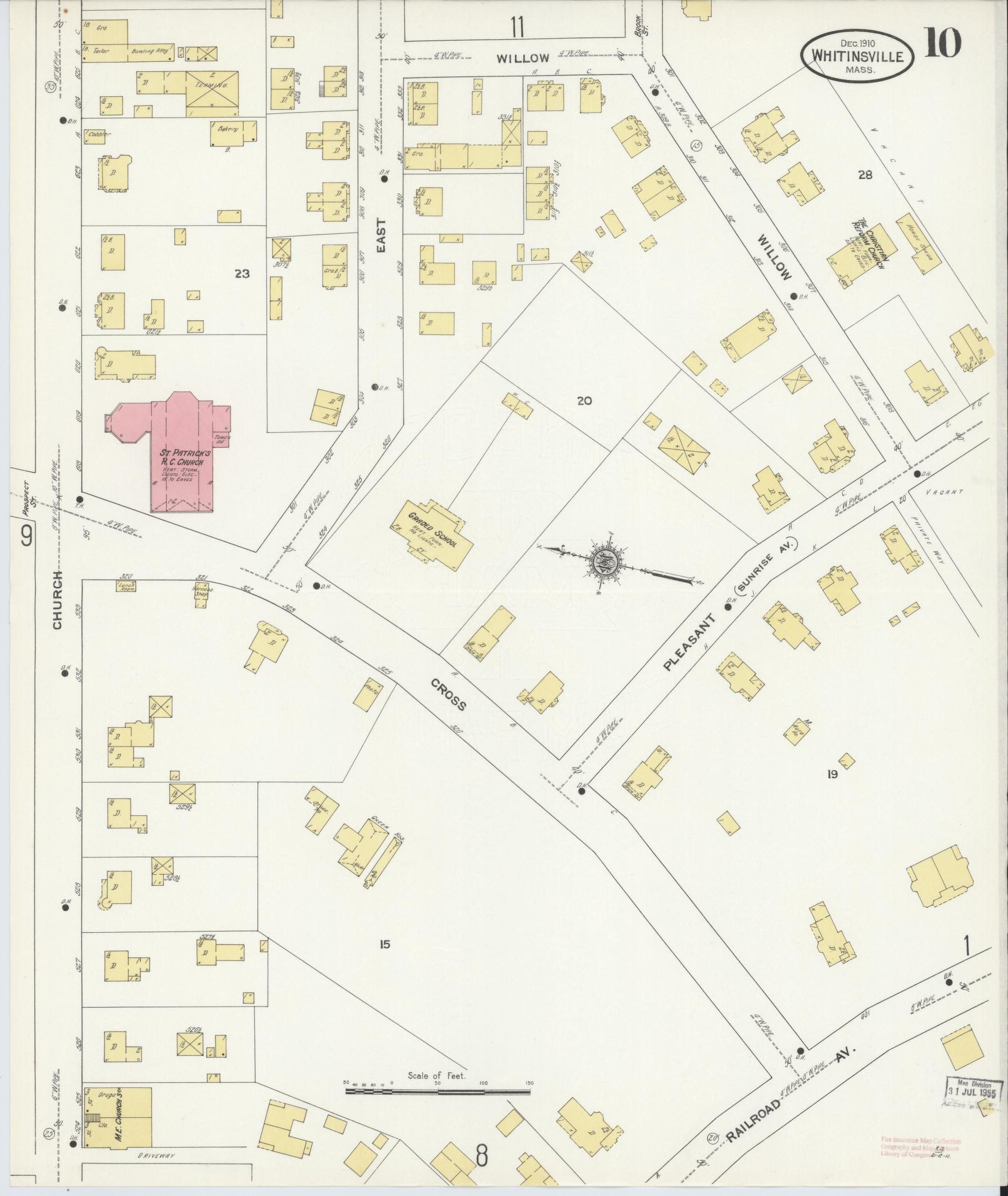 Sanborn Fire Insurance Map from Whitinsville, Worcester County, Massachusetts (1910), Sheet #0010 - Complete Map Set gallery image, historic Sanborn map, vintage wall art, Massachusetts Massachusetts
