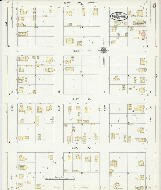 Sanborn Fire Insurance Map from Menomonie, Dunn County, Wisconsin (1910), Sheet #0008 - Historic Sanborn Fire Insurance Map Print, vintage old map wall art, antique decor, genealogy gift, Wisconsin Wisconsin map
