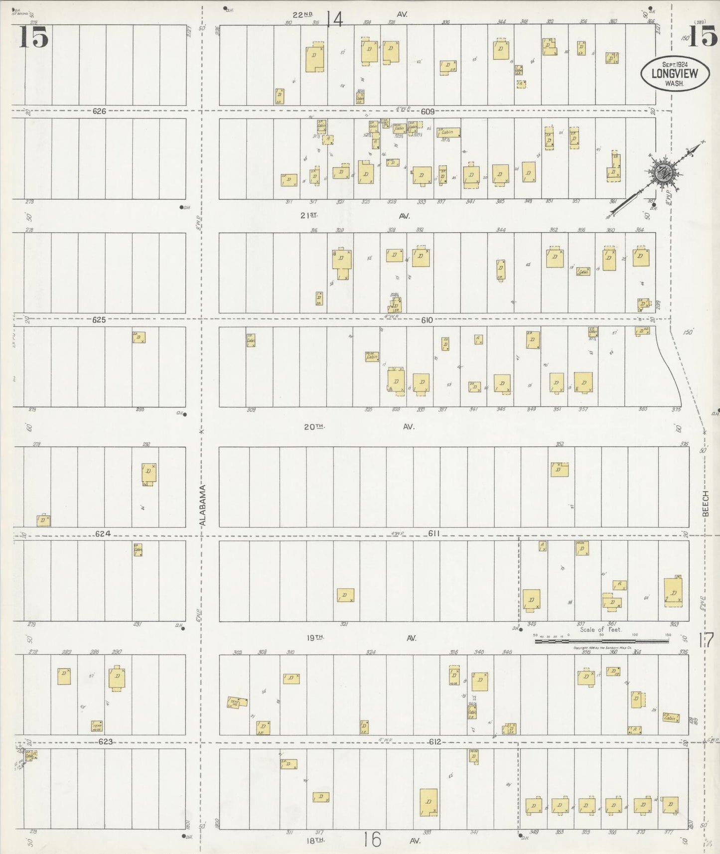 Sanborn Fire Insurance Map from Longview, Cowlitz County, Washington (1924), Sheet #0015 - Complete Map Set gallery image, historic Sanborn map, vintage wall art, Washington Washington